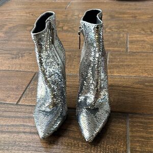 Alice + Olivia Sparkling Silver Ankle Boots